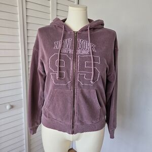 Forever 21 Purple French Cloth Cotton Zip Hoodie S Y2K Sporty Streetwear Casual